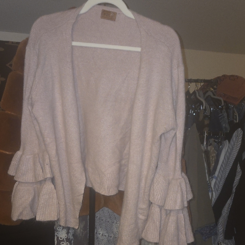 POL Women's Ruffle Sleeve Cardigan - Soft Pink